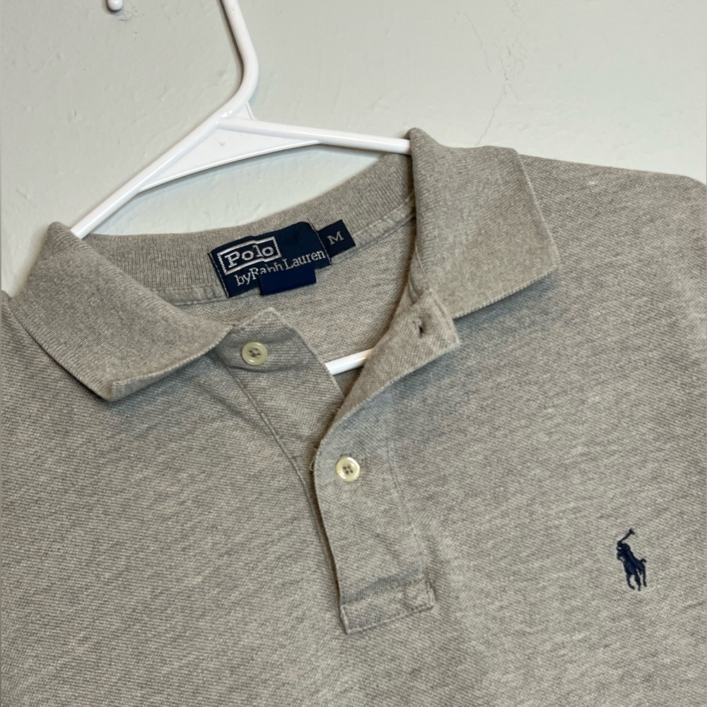 Polo By Ralph Lauren Men's Medium Gray Cotton Short Sleeve Shirt Flaws
